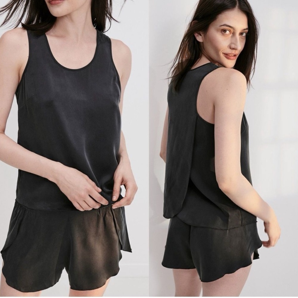 Lunya 100% Silk washable, Tulip Open back, black tank top, XL